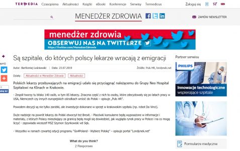 Są szpitale, do których polscy lekarze wracają z emigracji